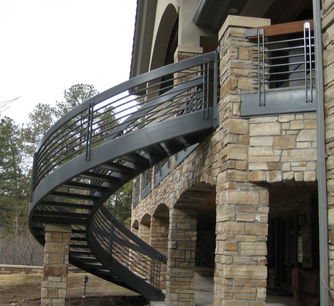 balcony, Outdoor Metal Stair Railing - spiral stairs
